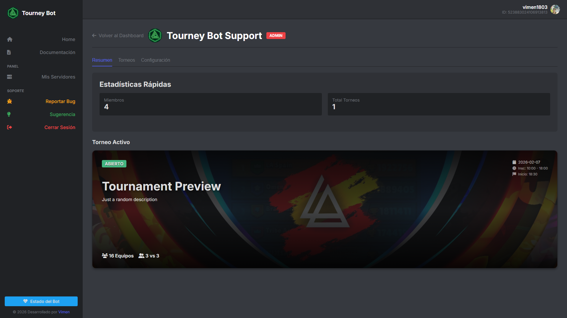 Tourney Bot Interface